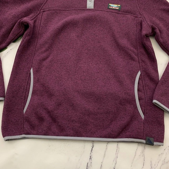 LL Bean Womens Sweater Pullover Size M Fleece Snap Trim Dark Purple Gray - Picture 5 of 11